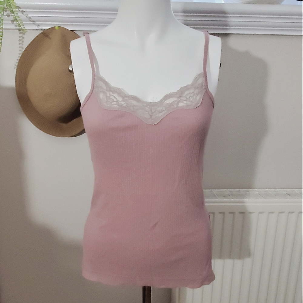 Jacob Ribbed Cami Lace Top in Light Mauve